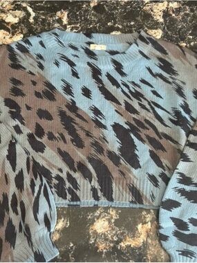 debut Blue and Brown Animal Print Crewneck Sweater